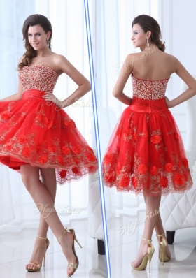 Lovely Sweetheart Red Prom Dress with Beading and Appliques