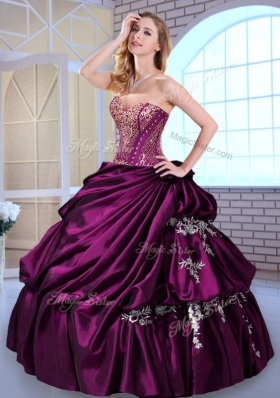 Luxurious Ball Gown Taffeta Dark Purple Quinceanera Dresses with Pick Ups