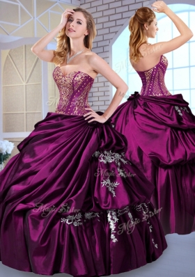 Luxurious Ball Gown Taffeta Dark Purple Quinceanera Dresses with Pick Ups