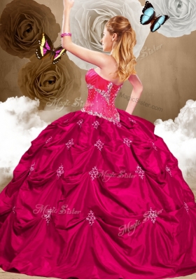 Luxurious Hot Pink Sweet 16 Dresses with Appliques and Pick Ups