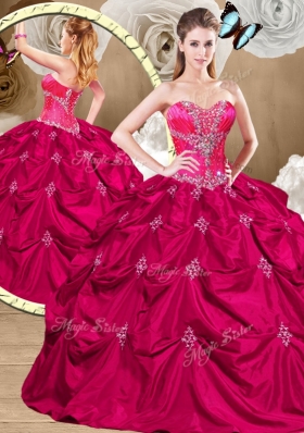 Luxurious Hot Pink Sweet 16 Dresses with Appliques and Pick Ups