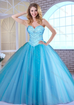 Most Popular Ball Gown Baby Blue Quinceanera Dresses with Beading