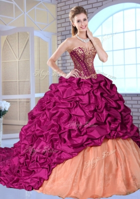 New Arrivals Brush Train Pick Ups and Appliques Quinceanera Gowns