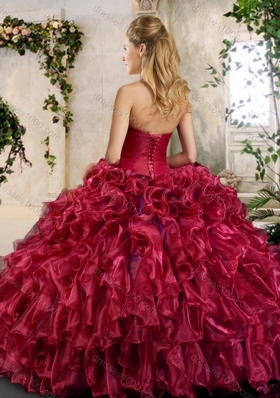 New Style Burgundy Quinceanera Gowns with Beading and Ruffles