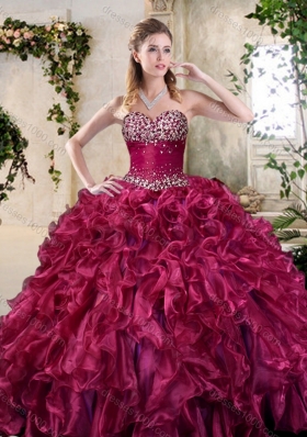 New Style Burgundy Quinceanera Gowns with Beading and Ruffles