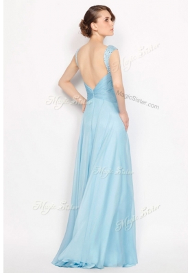 New Style Empire Brush Train Light Blue Dama Dresses with Beading