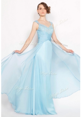 New Style Empire Brush Train Light Blue Dama Dresses with Beading