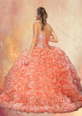 Perfect Brush Train Sweet 16 Dresses with Beading and Ruffles