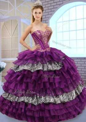 Pretty Sweetheart Ball Gown Sweet 16 Dresses with Ruffled Layers and Zebra