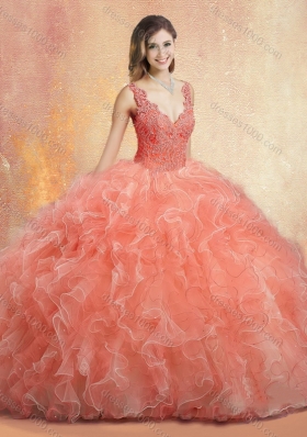 Pretty V Neck Sweet 16 Gowns with Ruffles and Appliques