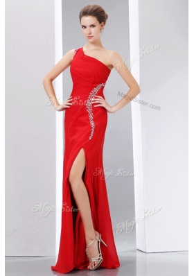 Sexy Column One Shoulder Prom Dress with High Slit