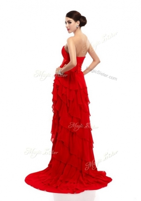 Sexy High Low Beading and Ruffled Layers Prom Dresses in Red