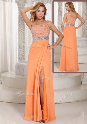 Sexy One Shoulder Beading Prom Dress with Side Zipper