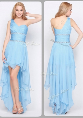 Sexy One Shoulder High Low Prom Dresses with Beading