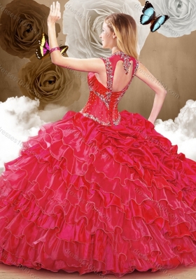 Wonderful Red Sweet 16 Dresses with Beading and Ruffles