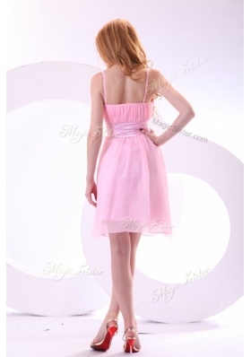 2016 Beautiful Short Pink Prom Dresses with Hand Made Flowers and Belt