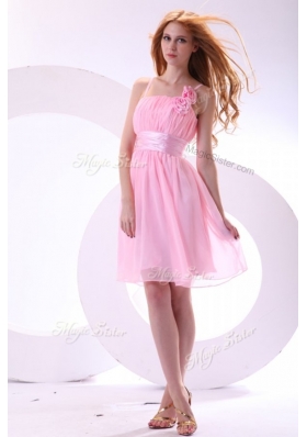 2016 Beautiful Short Pink Prom Dresses with Hand Made Flowers and Belt