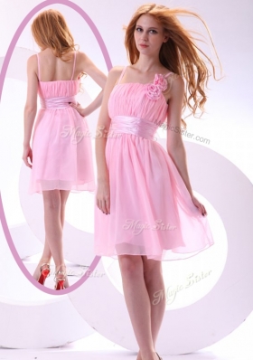 2016 Beautiful Short Pink Prom Dresses with Hand Made Flowers and Belt