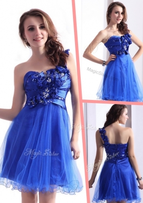 2016 Exquisite One Shoulder Prom Dresses with Beading and Hand Made Flowers