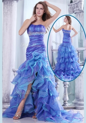 2016 Hot Sale Column Sweetheart High Low Beading and Ruffled Layers Prom Dresses