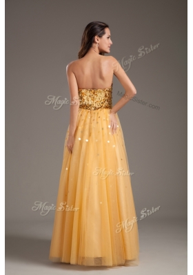 2016 Luxurious Princess Sweetheart Sequins Long Prom Dresses in Gold