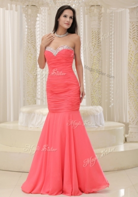 2016 New Style Mermaid Sweetheart Coral Red Prom Dress