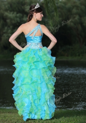 2016 Pretty One Shoulder Side Zipper High Low Prom Dress in Multi Color