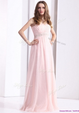 2016 Simple Strapless Beading Long Prom Dresses in Baby Pink