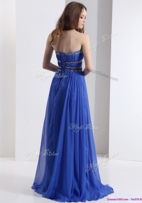 2016 Simple Strapless Empire Blue Prom Dresses with Ruching and Beading