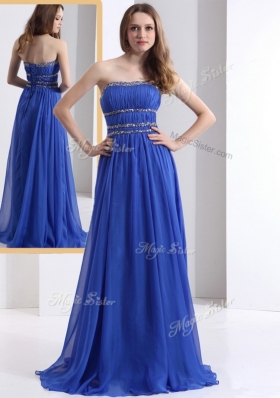 2016 Simple Strapless Empire Blue Prom Dresses with Ruching and Beading