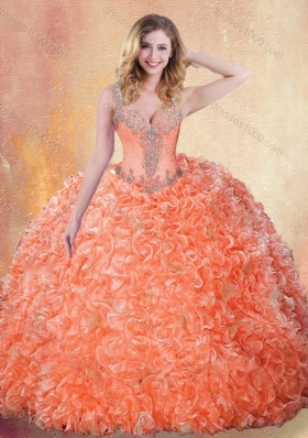 Beautiful Straps Brush Train Quinceanera Dresses with Ruffles and Appliques