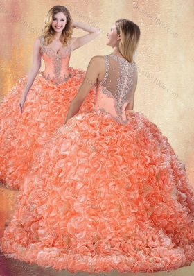 Beautiful Straps Brush Train Quinceanera Dresses with Ruffles and Appliques