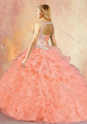 Customized Brush Train Sweet 16 Gowns with Ruffles and Pick Ups