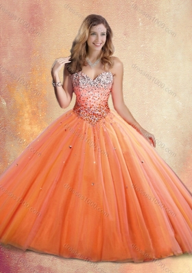 Customized Sweetheart Orange Red Quinceanera Gowns with Beading