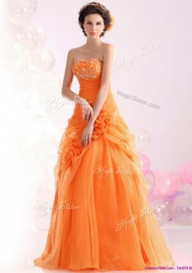 Hot Sale Strapless Beading Prom Dresses with Hand Made Flowers