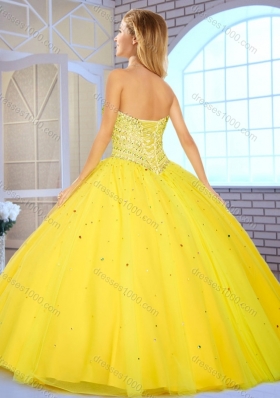 Modest Ball Gown Yellow Sweet 16 Gowns with Beading