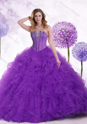 New Arrivals Strapless Purple Quinceanera Gowns with Beading and Ruffles