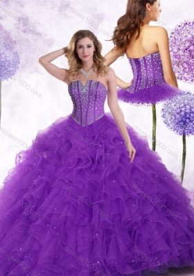 New Arrivals Strapless Purple Quinceanera Gowns with Beading and Ruffles