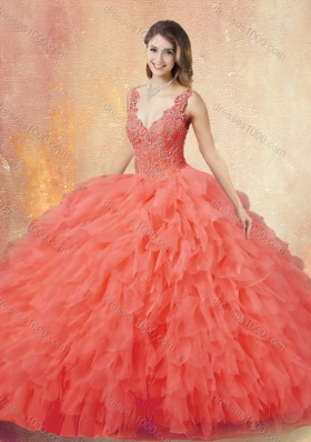 New Arrivals V Neck Sweet 16 Dresses with Ruffles and Appliques