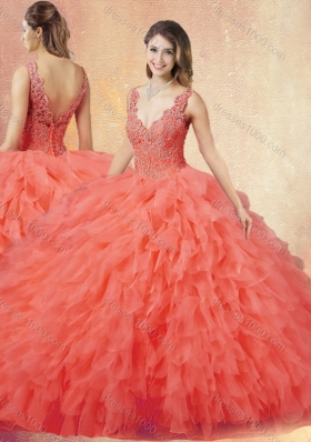 New Arrivals V Neck Sweet 16 Dresses with Ruffles and Appliques