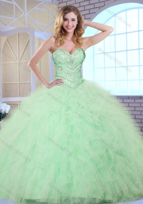 New Style Ball Gown Apple Green Sweet 16 Dresses with Beading and Ruffles