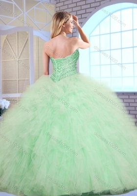 New Style Ball Gown Apple Green Sweet 16 Dresses with Beading and Ruffles