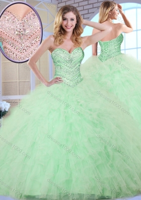 New Style Ball Gown Apple Green Sweet 16 Dresses with Beading and Ruffles