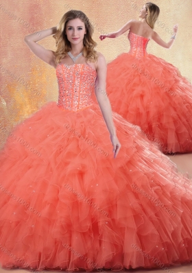 Pretty Ball Gown Orange Red Quinceanera Dresses with Ruffles