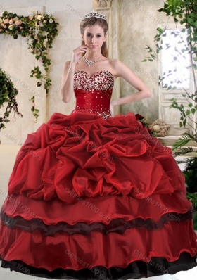 Romantic Ball Gown Beading and Pick Ups Sweet 16 Gowns in Wine Red