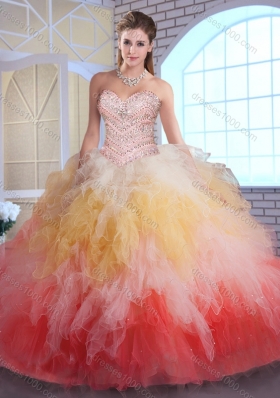 Romantic Ball Gown Sweet 16 Dresses in Multi Color with Beading and Ruffles