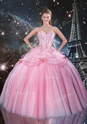 2016 Detachable Ball Gown Sweetheart Beading Pink Quinceanera Gowns