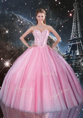 2016 Detachable Ball Gown Sweetheart Beading Pink Quinceanera Gowns