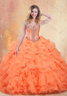 Beautiful Straps Orange Red Sweet 16 Dresses with Ruffles and Appliques