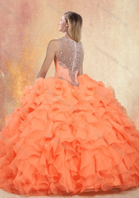 Beautiful Straps Orange Red Sweet 16 Dresses with Ruffles and Appliques